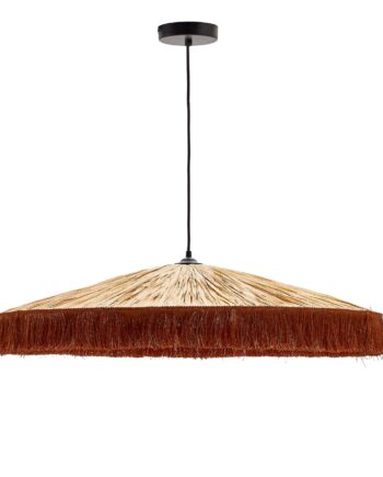 Pendellampe Kave Home Pollensa ø75   H10 Cm Håndvævet Raffia Terrakotta Rustik Kolonial
