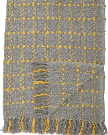 Plaid Bloomingville Cozy Akryl Tæppe 130x170 Cm Grå Gul Med Frynser