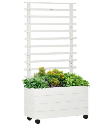 Plantekasse Med Espalier    Hjul  Naturtræ  Vejrbestandig Finish  Hvid  76   30   155 Cm