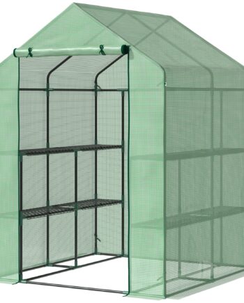 Plastikdrivhus  Walk-in Drivhus Med   Hylder  Tomatdrivhus  Drivhus  Kold Ramme Med Dør  Grøn Stål  Pe-plast  143   138   195 Cm