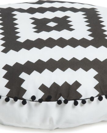 Puf Skammel Kave Home Ethnie Hvid Sort 60x60x20 Cm Vaskbart Polyester Etnisk Rustik Kolonial