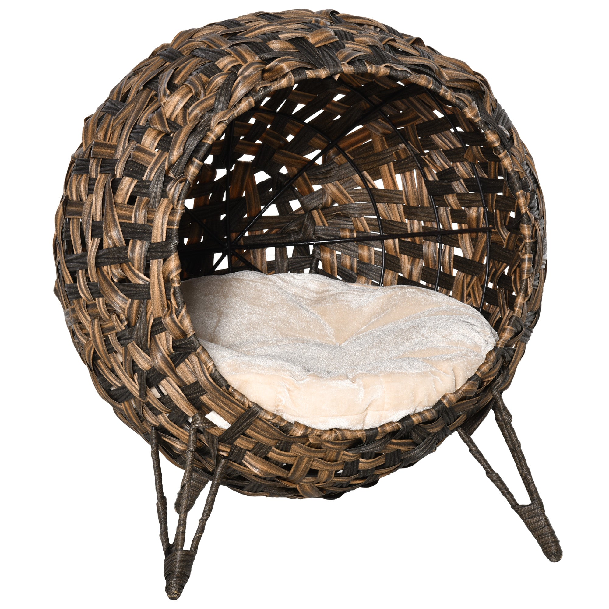 Rattan Kattehus Med Hynde Katte Soveplads Kattehule Med Hævede Fødder Brun 52   58 Cm