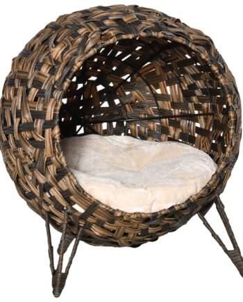 Rattan Kattehus Med Hynde Katte Soveplads Kattehule Med Hævede Fødder Brun 52   58 Cm