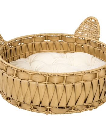 Rattan Katteseng  Kattehule Med Aftagelig Hynde  Kattekurv Til Katte Op Til 10 Kg  50   50   25 Cm  Lysebrun
