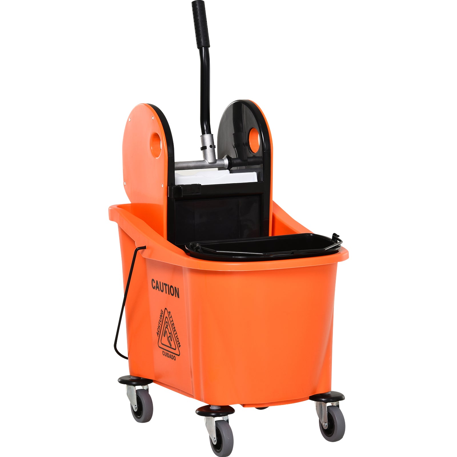 Rengøringsvogn 36 Liter Mobil Spand Rengøringsspand Moppevogn Med Vridemaskine  Orange  54   41   91   Cm
