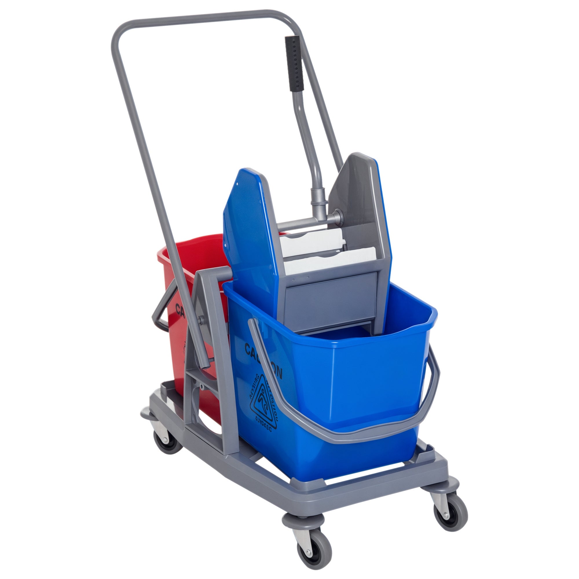 Rengøringsvogn Moppevogn Med   Spande Systemvogn Med   Letløbende Hjul Metal Pp Blå Rød 73    45    92 Cm