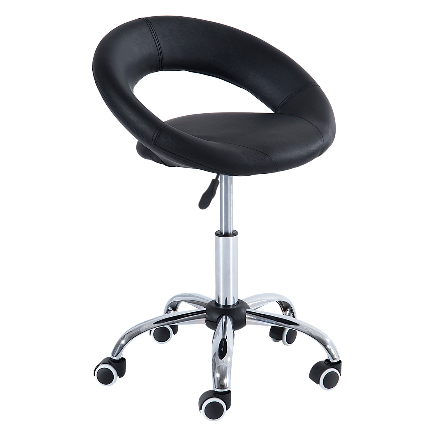 Rullende Skammel Arbejdsskammel Drejeskammel Kontorstol Højdejusterbar  Pu Metal  Sort  50   54    66-78  Cm