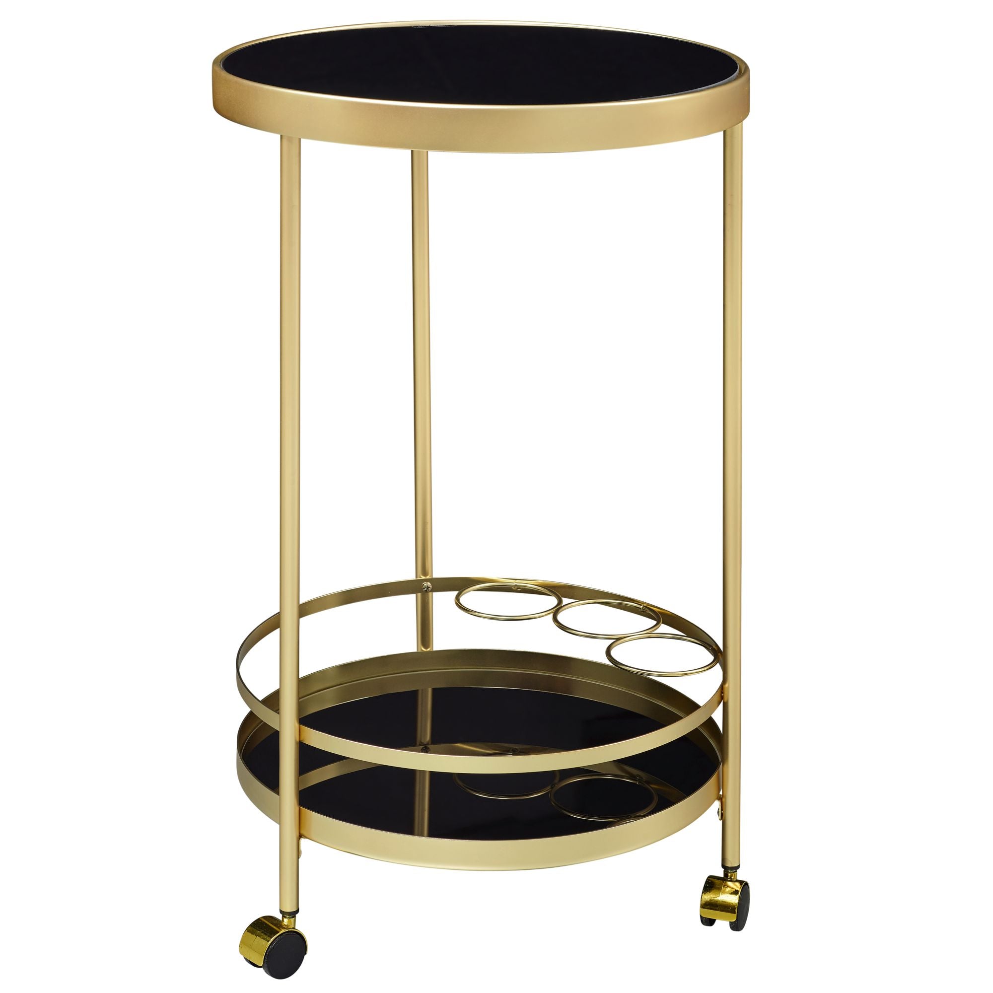 Rundt Sidebord Med Hjul  Glasplade  Guldben  45 Cm