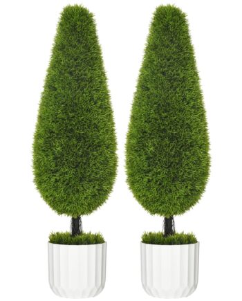 Sæt Med   Kunstige Planter Inklusive Plantekasse Og Kunstig Mos  Kunstig Cypres  Hvid   Grøn