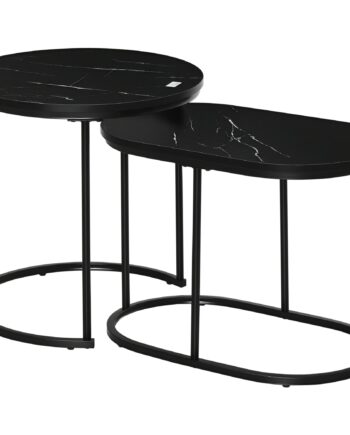 Sæt Med   Sofaborde  Ovale Og Runde  Stabelbare  Marmorlook  Mdf  Metal  ø50   50 5h Cm  Sort