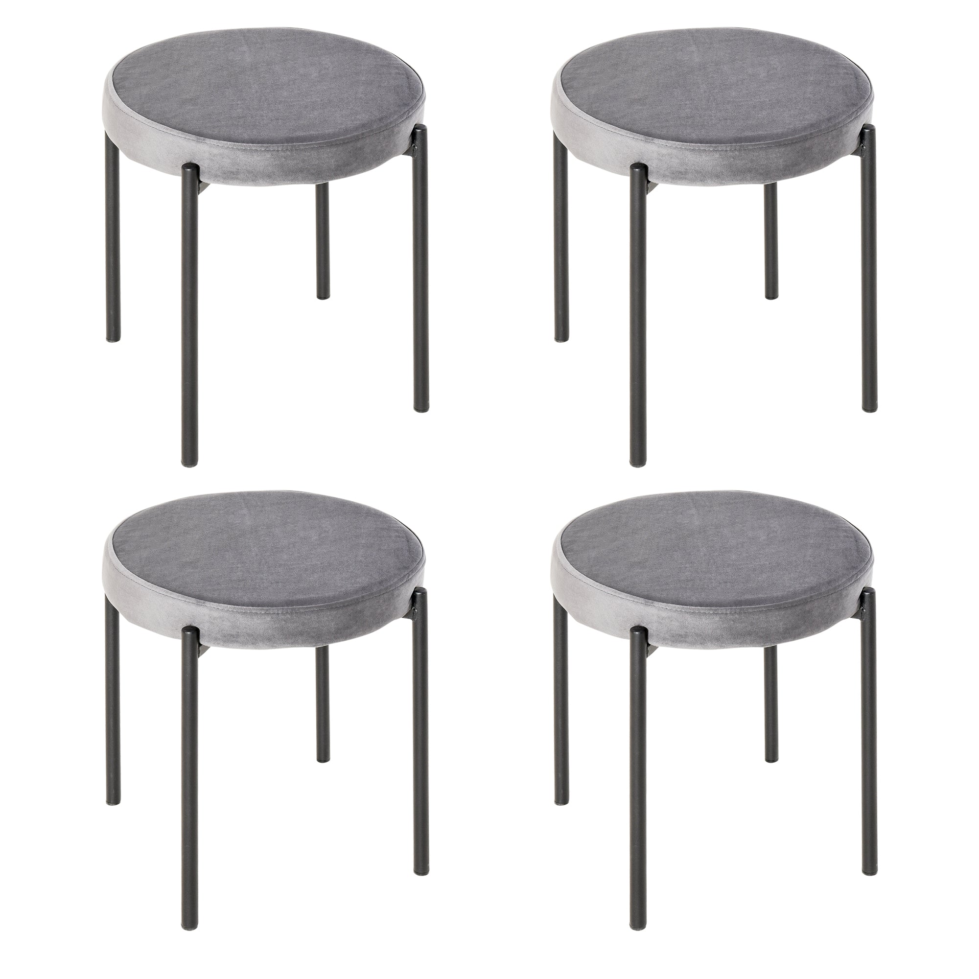 Sæt Med   Stabelbare Spisestuestole Med Polstret Sæde  Fløjlslook Fløjlsskammel Til Køkken Spisestue Metalgrå 41     41     46 Cm