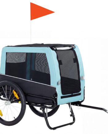 Sammenklappelig Cykelanhænger Med Sikkerhedsreflekser Og Snor  Til Mellemstore Hunde Op Til 20 Kg  143   70   90 Cm  Lyseblå