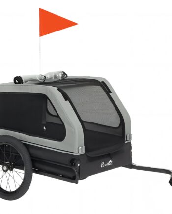 Sammenklappelig Cykeltrailer Til Mellemstore Hunde Op Til 20 Kg Med Nedklappelig Rampe  Reflekser  Snor  Flag  Grå
