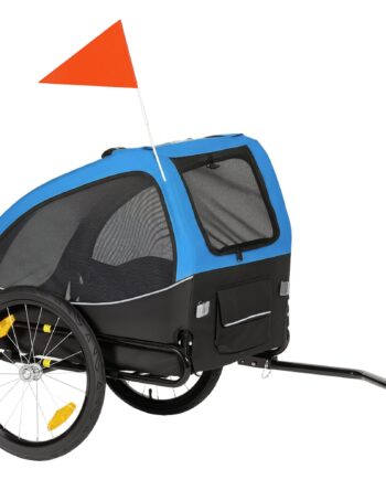 Sammenklappelig Hundetrailer Med Reflekser  Netvindue  Hjul  Dør  Sikkerhedsflag Til Hunde Op Til 20 Kg  138x70x89 Cm  Blå