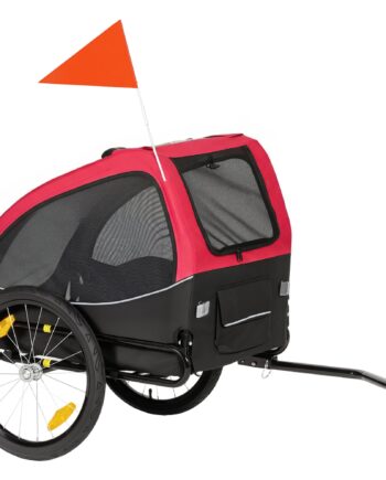 Sammenklappelig Hundetrailer Med Reflekser  Netvindue  Hjul  Dør  Sikkerhedsflag Til Hunde Op Til 20 Kg  138x70x89 Cm  Rød