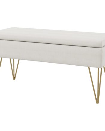 Sengebænk Med Opbevaring  Tyk Polstring  åndbart Stof  Stålfødder  100x40x49 Cm  Creme