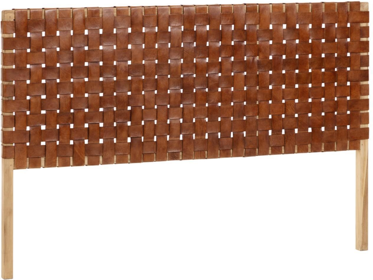 Sengegavl Kave Home Calixta Rustik   Teak Og Håndflettet Brun Læder Til 135-150 Cm Seng