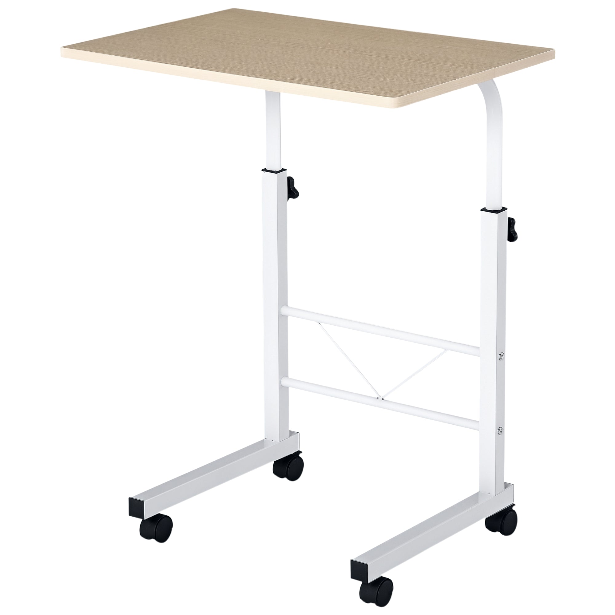 Sidebord Højdejusterbart Sofabord Mobilt Endbord Med Hjul Låsebremser  -borde Spånplade Stål Jern Plastik Hvid Ahornfarve 60   40   68-78 Cm