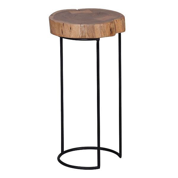 Sidebord Massivt Akacietræ Og Metalben Træstamme-look Brun