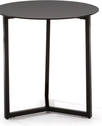 Sidebord Kave Home Raeam   Moderne Sort Småbord Med Hærdet Glas Og Pulverlakerede Stålben