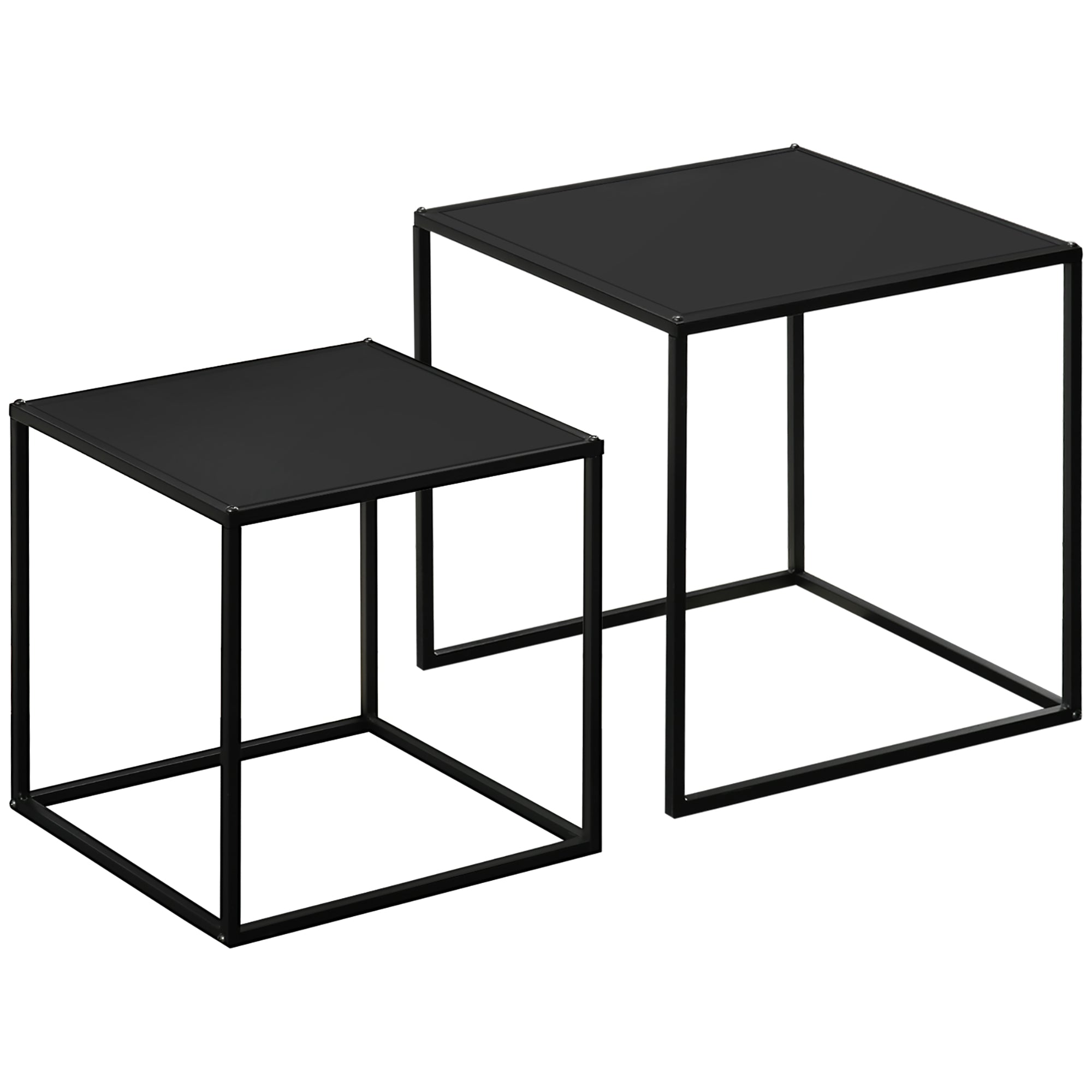 Sidebord  Sofabord  Indskudsbord  Sæt Med    Moderne Design  Stålstel  Sort  40   40   40 Cm