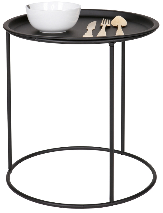 Sidebord Woood Ivar  Småbord Retro Metal ø40   H43 Cm Med Aftagelig Bakke Mat Sort