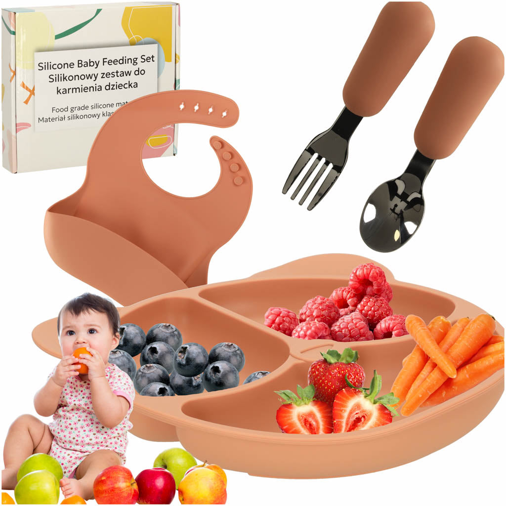 Silikoneskåle Til Babyer Babybordsæt Med   Dele Orange Bamse