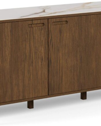 Skænk Signature Westby   Røg Egefiner Med Creme Keramisk Top  160ã 40ã 75 Cm    Døre   Skuffer Justerbare Hylder