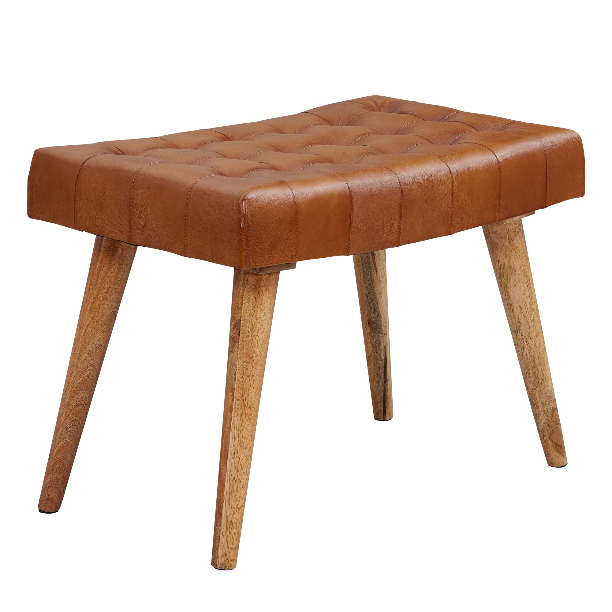 Skammel   ægte Læder Og Ben   Mangotræ  67   47   39 Cm
