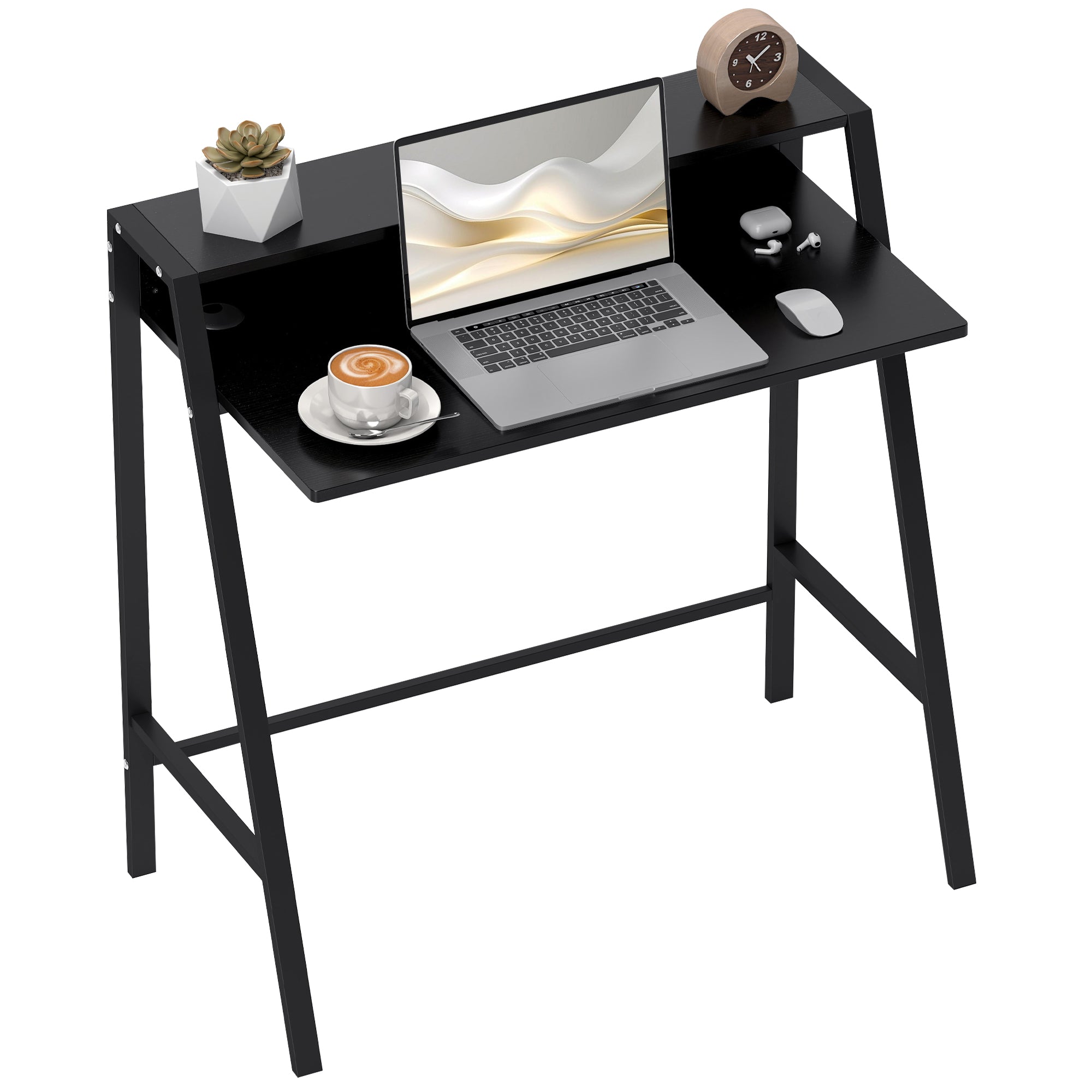 Skrivebord  Computerbord Med Opbevaring Og Kabelhåndtering  Moderne Skrivebord Med Metalramme Til Studie  Soveværelse  Hjemmekontor  84   45   85 Cm  Sort