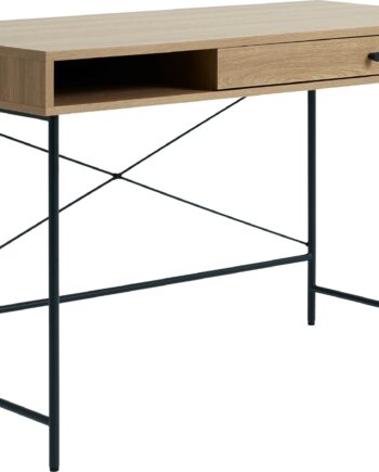 Skrivebord Nordique Design Pensacola   Egetræ Og Rattan Med Skuffe Og Sort Mdf-overflade 120x60 Cm