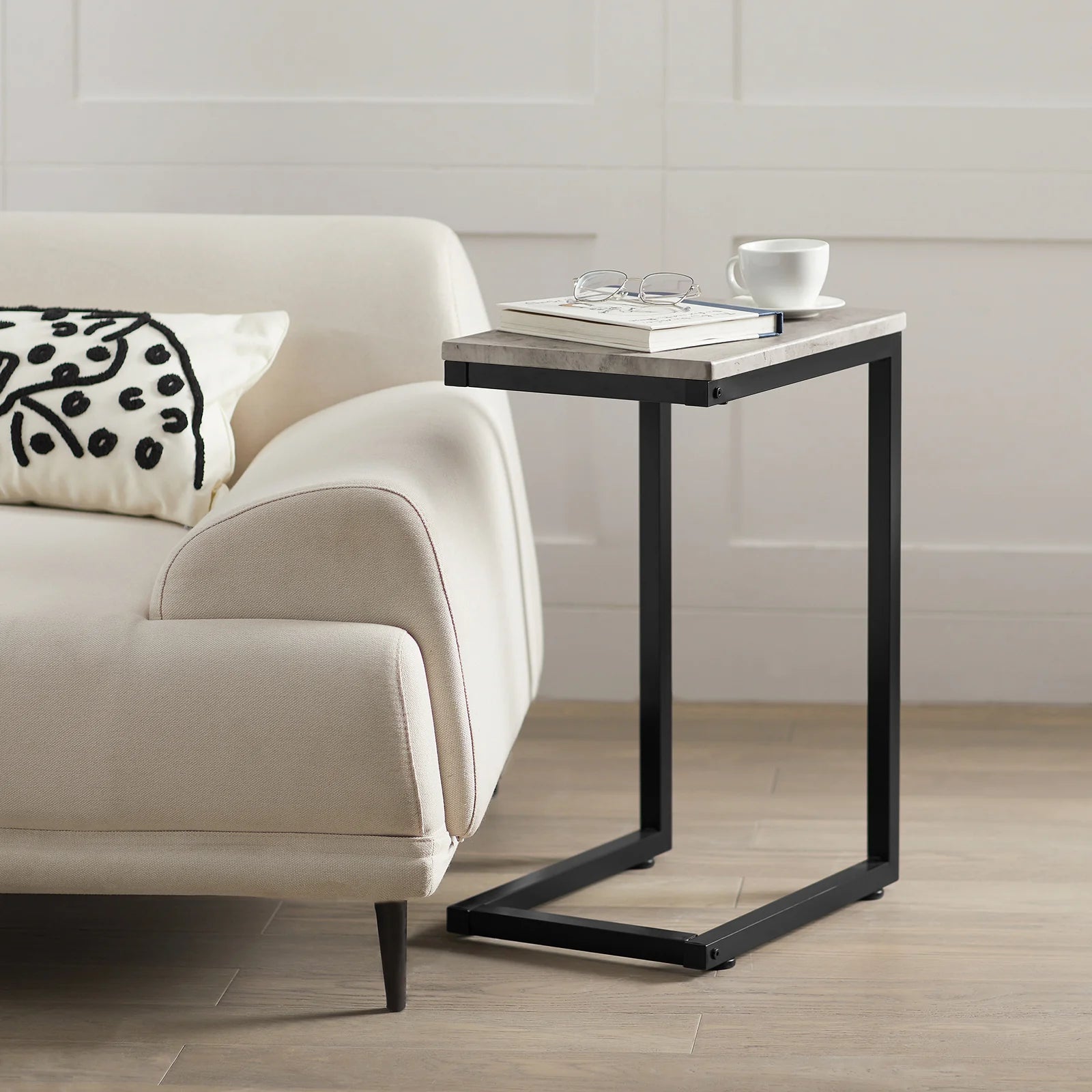 Smart Sidebord Til Sofaen  Industrielt Look  B40   D30   H60 Cm  Grå Marmor-look