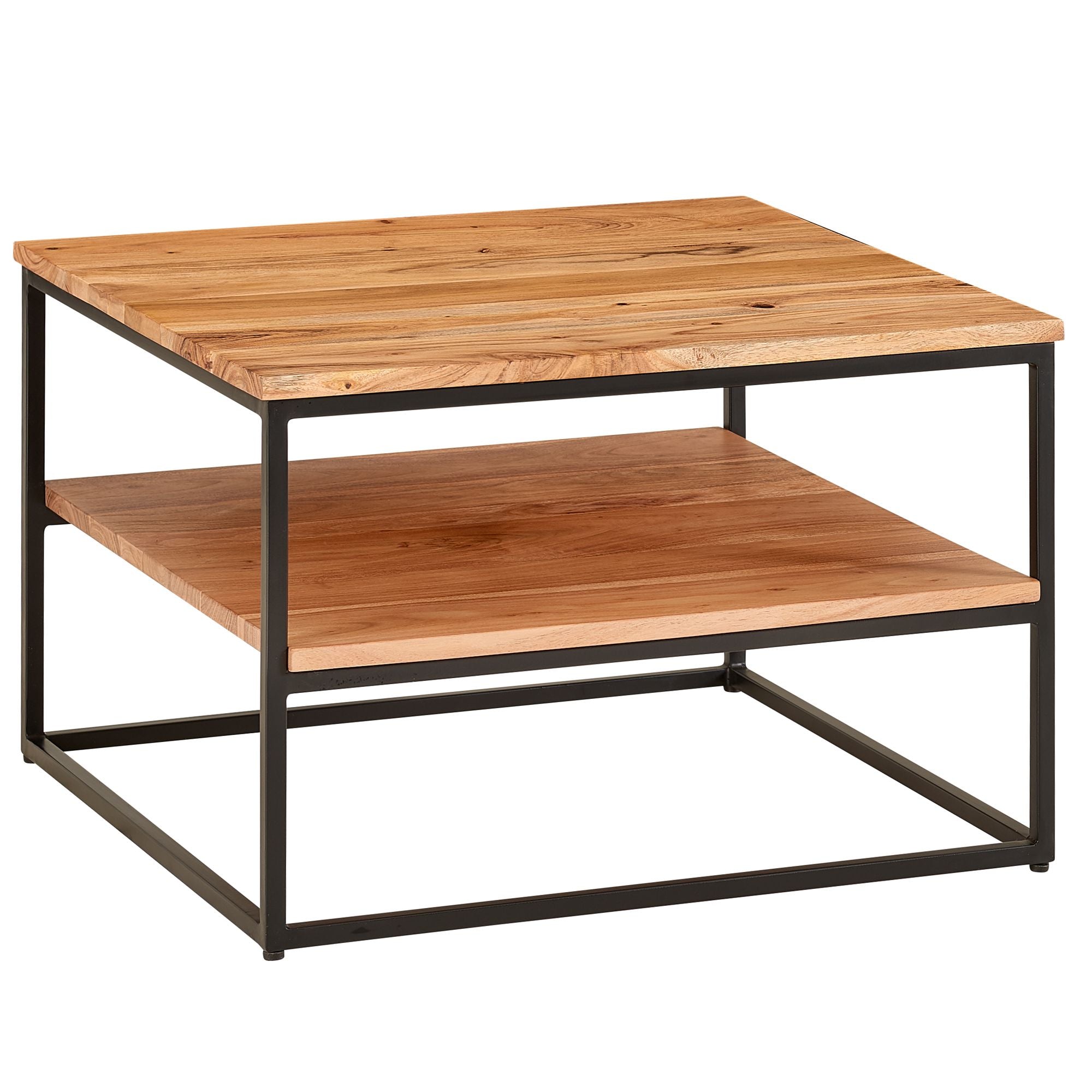 Sofabord Massivt Træ Og Metal Industrielt Look 60x60x41 Cm Naturfarvet