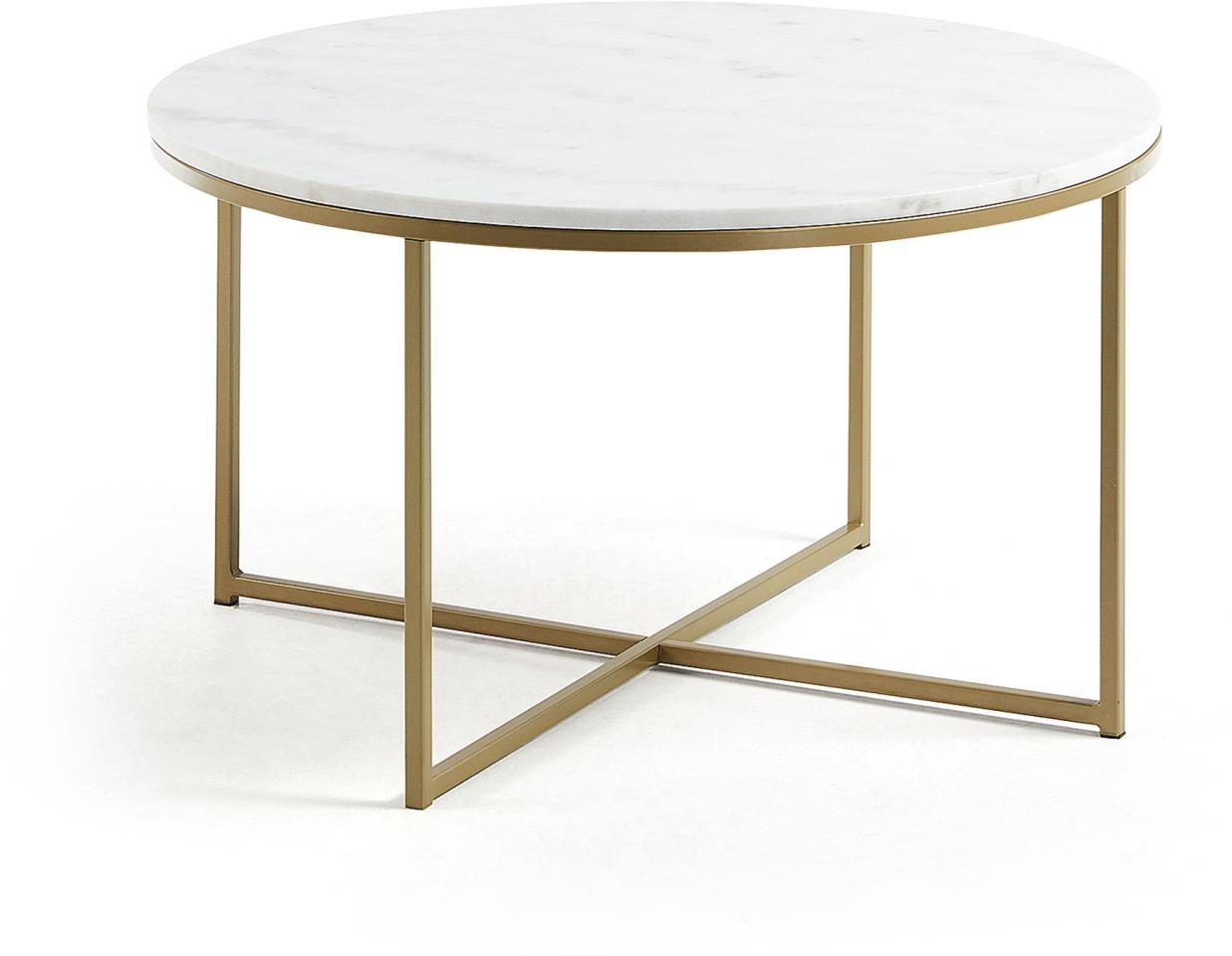 Sofabord   Kaffebord Kave Home Sheffield Rund Hvid Marmor   Guld Metal ø80 Cm