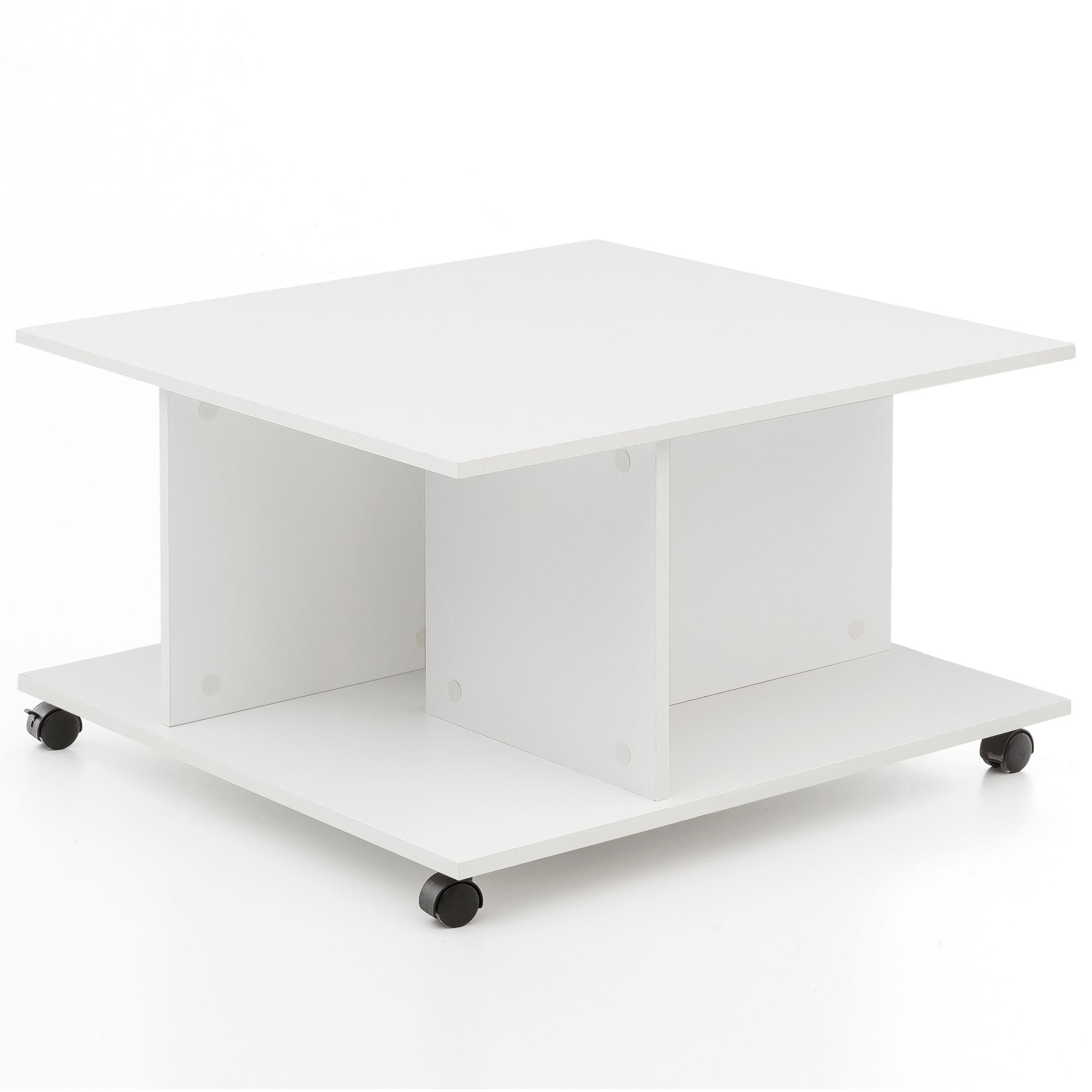 Sofabord Med Hjul  74   74   44 Cm  Hvid