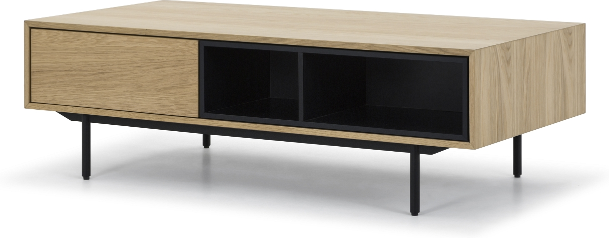 Sofabord Nielsen Design Hasseris 120x60 Cm Egetræsfinér Eg Natur Med Hylde Og Sort Stålstel