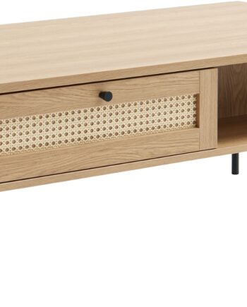 Sofabord Nordique Design Pensacola Natur Egetræ   Rattan Med Skuffe Og Metalben 110x60x42 Cm