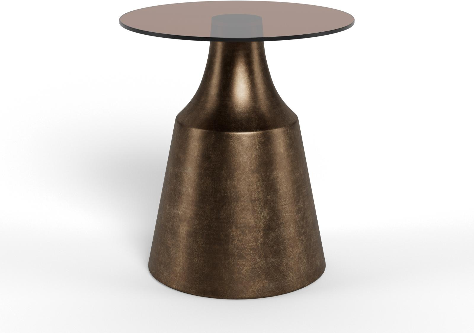 Sofabord   Sidebord Signature Dano ø45 Cm H47 Cm  Rund   Brun Hærdet Glas   Børstet Bronzefarvet Stål