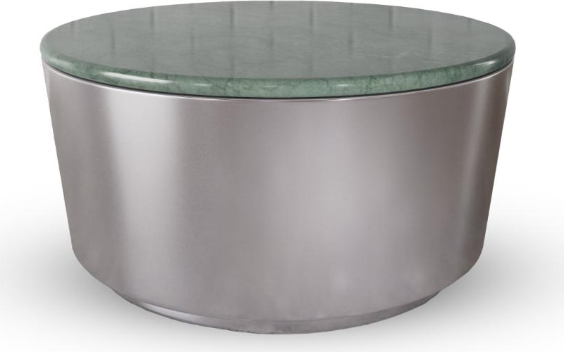 Sofabord Signature Corvina  Rund ø80 Cm Grøn Guatemala-marmor   Børstet Nikkel Søjlestel