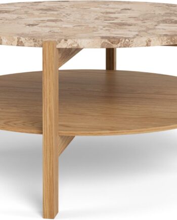 Sofabord Signature Dalvik Loungebord ø80 H40 Cm Rund Marmorplade  Egefiner Stel Og Underhylde  Latte Eg