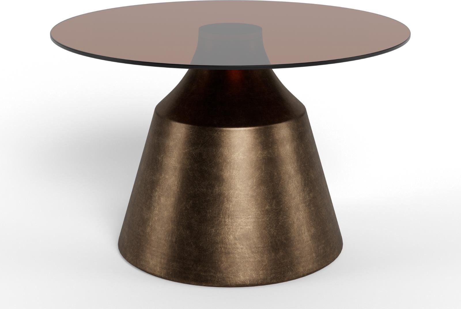 Sofabord Signature Dano ø70   H41   Cm  Brun Hærdet Glas  Bronzefarvet Søjlestel   Stål