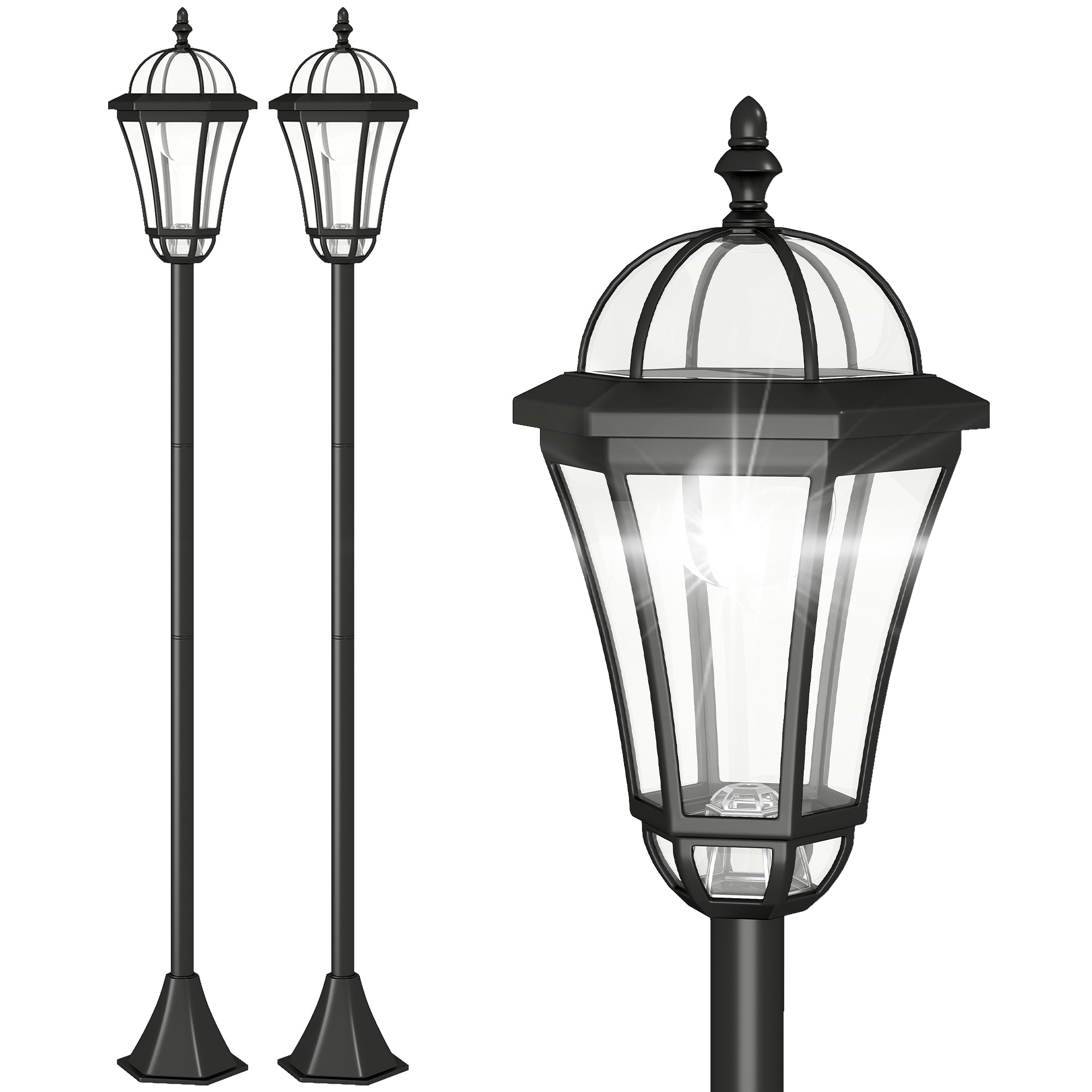 Solcelledrevet Havelanterne Sæt Med    Vejrbestandig Stilampe 129 Cm Høj  Med Led    Timers Lys  Ip44  Solcellelampe Til Udendørs Brug  Sort