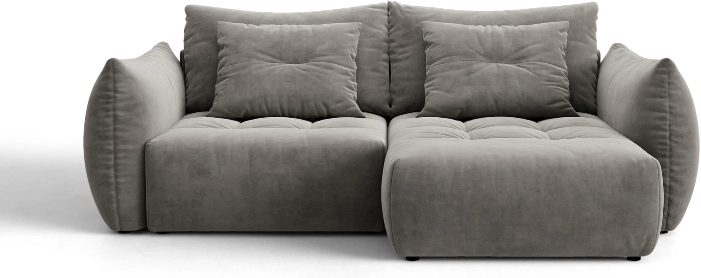 Sovesofa Chaiselongsofa Micadoni Bloom Højrevendt Grå Velour Casino Stone  -personers Med Opbevaring