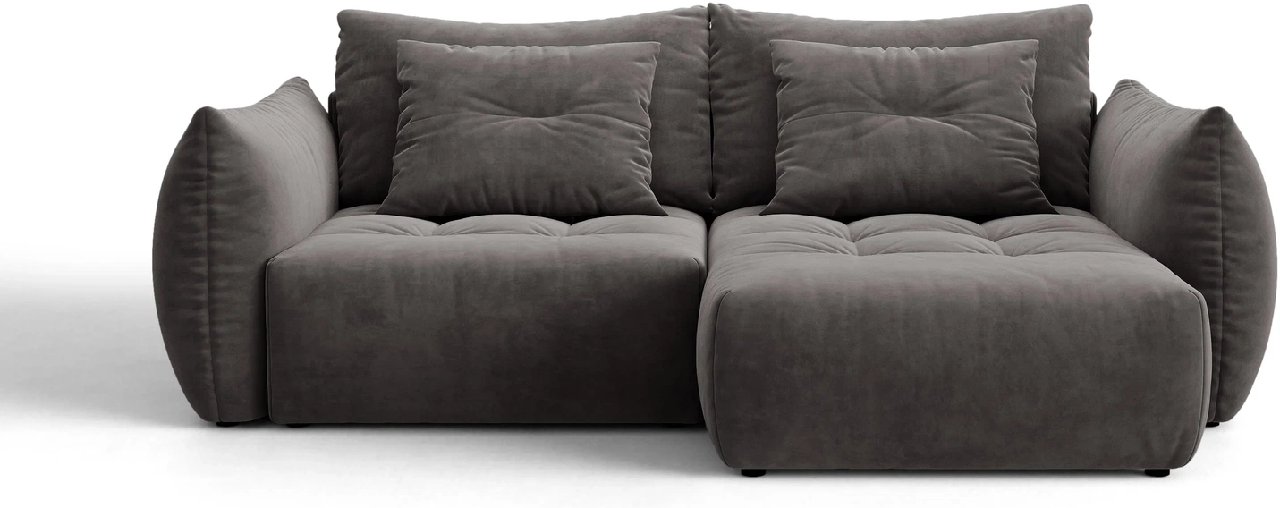Sovesofa Chaiselongsofa Micadoni Bloom Højrevendt Mørkegrå Velour   -sæders Med Opbevaring  B250 D152 H87 Cm