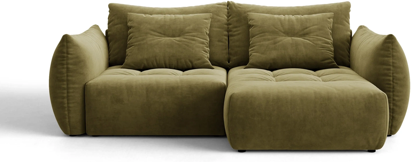 Sovesofa Chaiselongsofa Micadoni Bloom Lysegrøn Velour Casino Forest  Højrevendt  Med Opbevaring   -pers