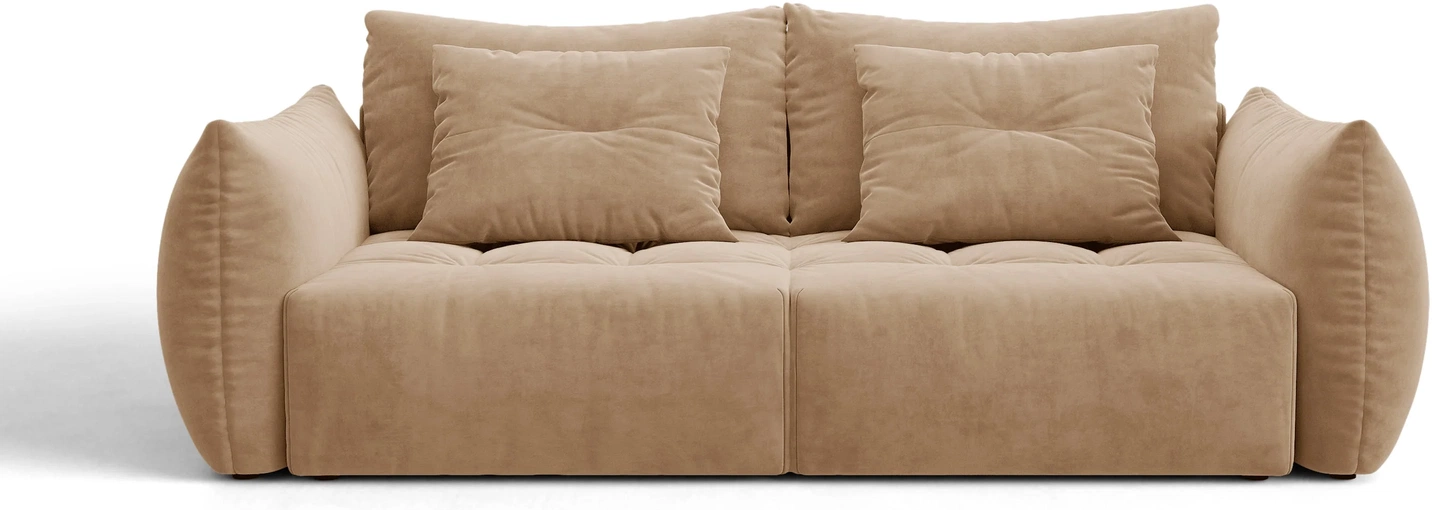 Sovesofa Micadoni Bloom  Mandelbeige Velour Casino Lion   -personers Med Opbevaring Og   Pyntepuder
