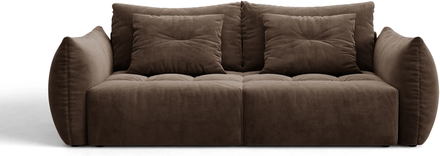 Sovesofa Micadoni Bloom  -personers Velour Bluvel 48 Mørkebrun Med Opbevaring Og   Pyntepuder B250 Cm
