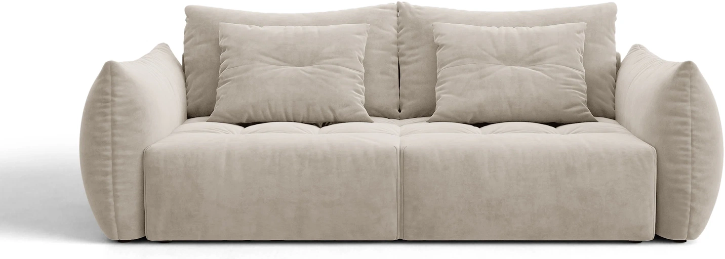 Sovesofa  -personers Micadoni Bloom Velour Casino Pearl Lys Beige Med Opbevaring  Gæsteseng B250 Cm