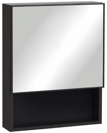 Spejlskab    Indvendige Hylder  åben Hylde  Stålkabinet  Sort  46   13     58 Cm