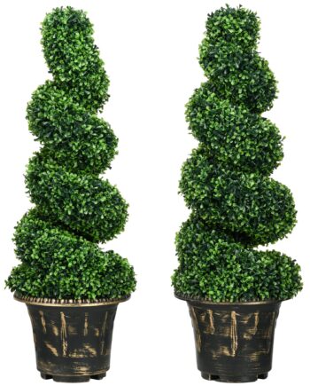 Spiral Buksbom Kunstige Planter  Sæt Med    Med Potte  90 Cm Højde  Grøn